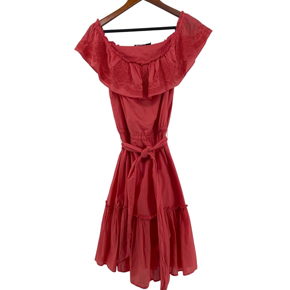 Lauren Ralph Lauren Dress Womens 4 Coral Pink Embroidered Cotton Western Cottage